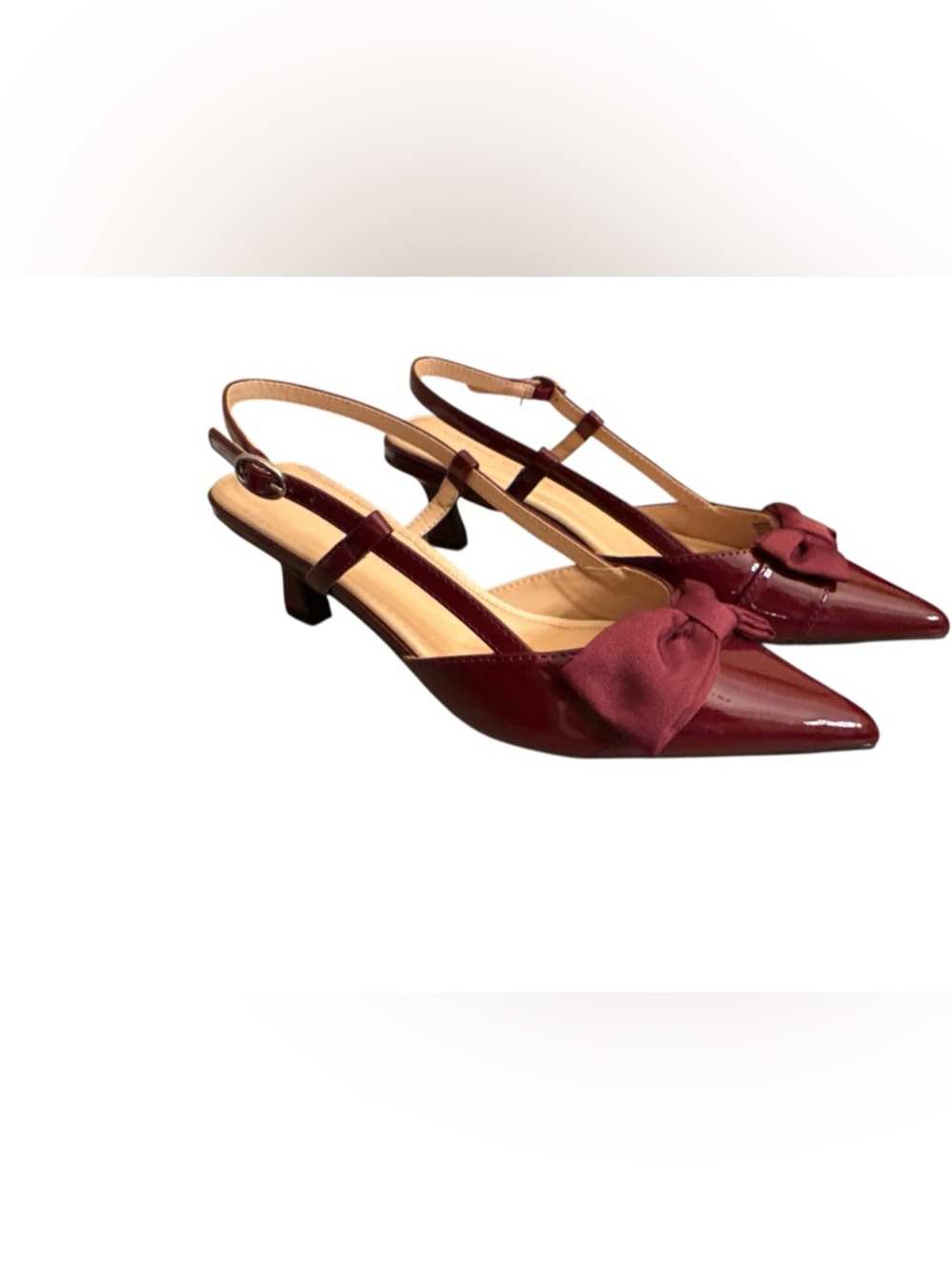 Adrienne Vittadini Burgundy Pointed Toe Strappy kitten Heels